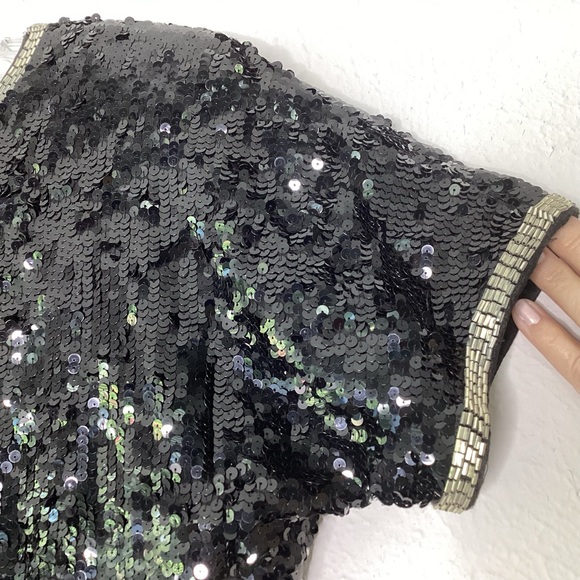 Vintage Dress Sequin Stars Party Black Silver 8 - Picture 8 of 11